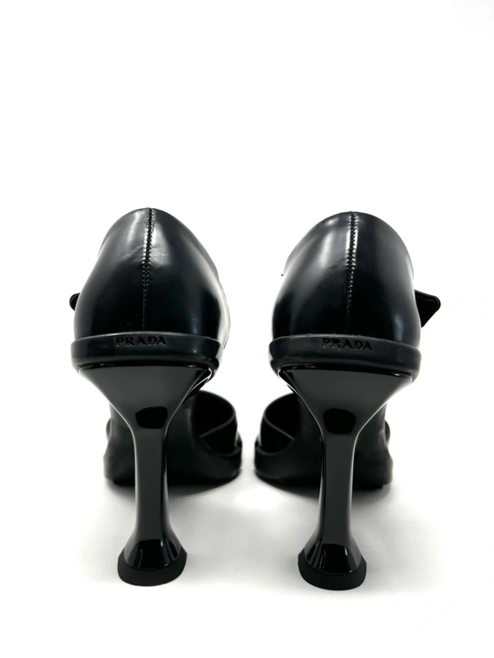 Prada Mary Jane Chunky Platform Logo High Heels Pumps Black White Leather 37 7